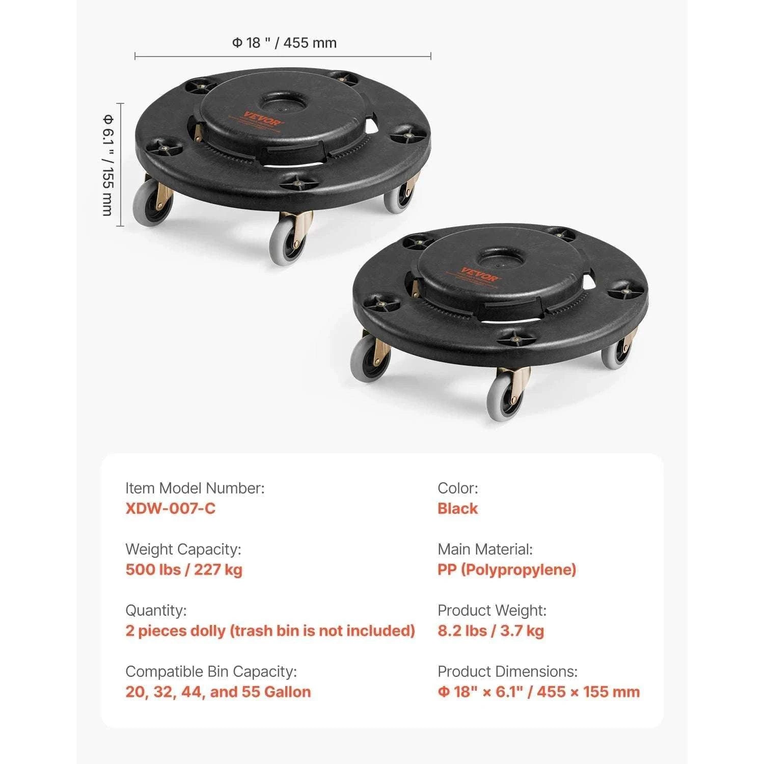 Heavy-Duty Trash Can Dolly with Locking Wheels for 20–55 Gallon Bins-2 Packs / CZECH REPUBLIC