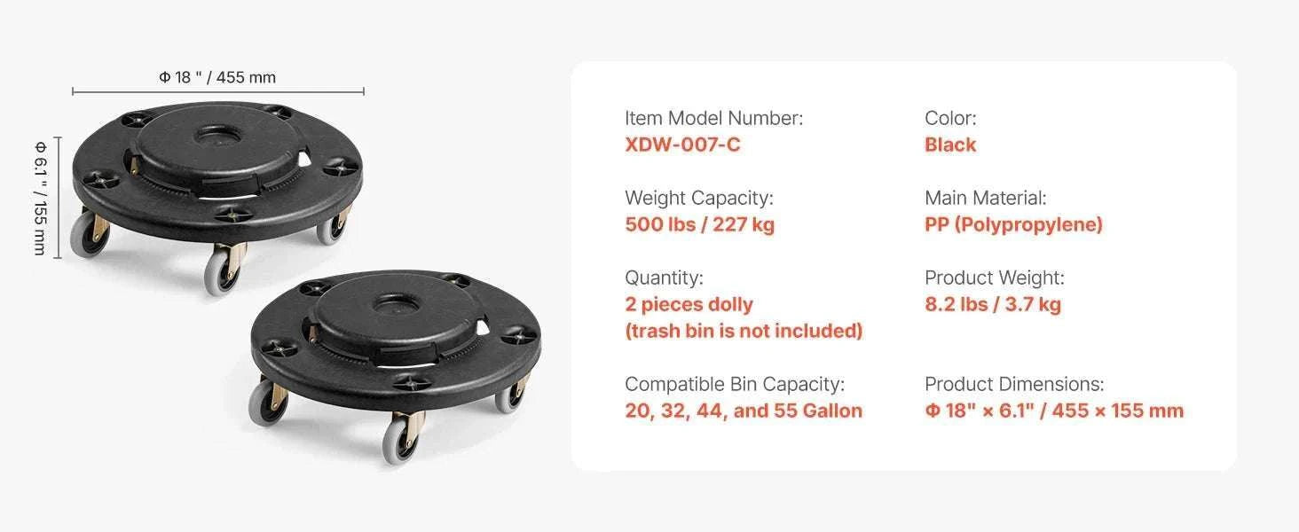 Heavy-Duty Trash Can Dolly with Locking Wheels for 20–55 Gallon Bins-2 Packs / CZECH REPUBLIC