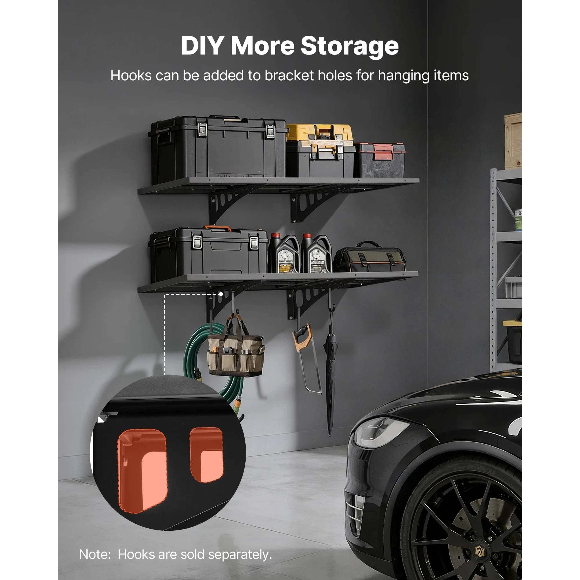 Heavy-Duty Wall Garage Shelving 2-Tier Steel Rack 280lbs Per Shelf-24x36inch / United States