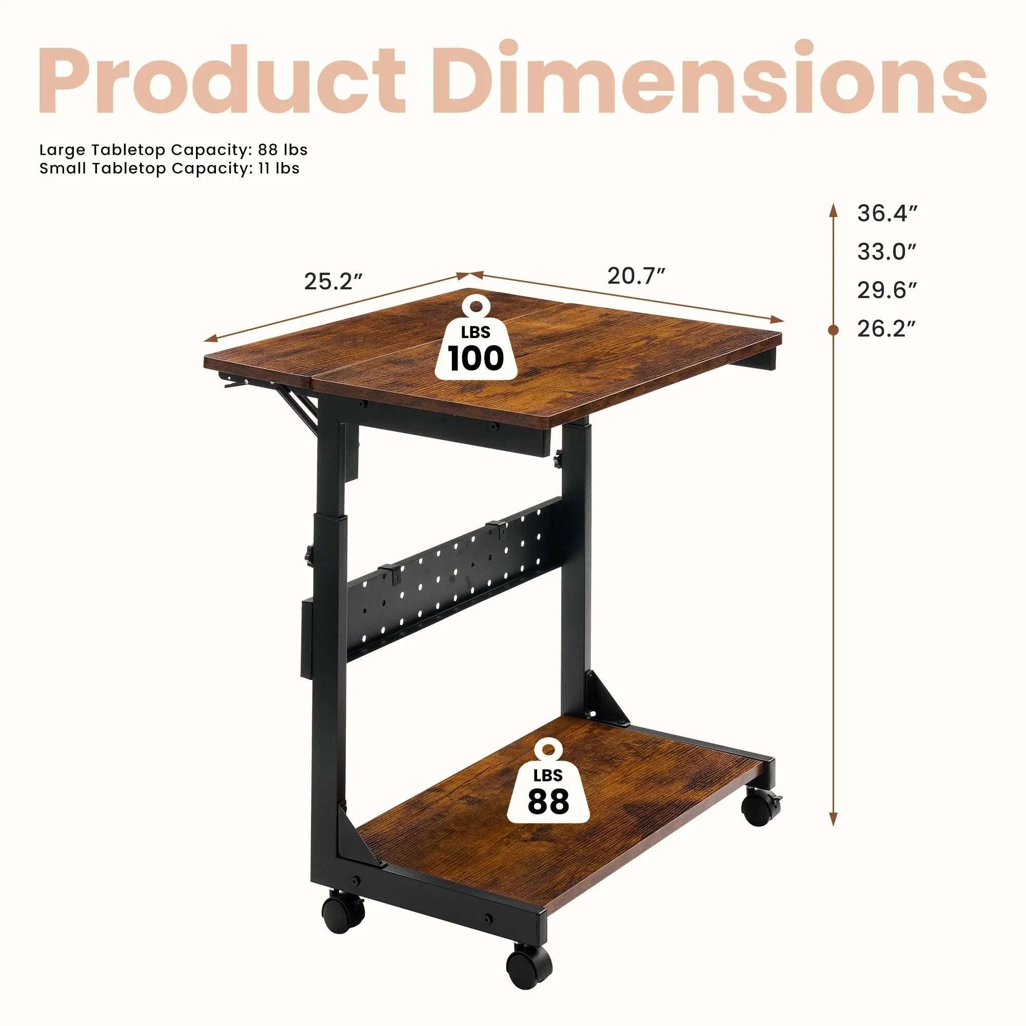Height Adjustable 2-Tier Sofa Desk 25in PC Stand for Home Use-black / United States