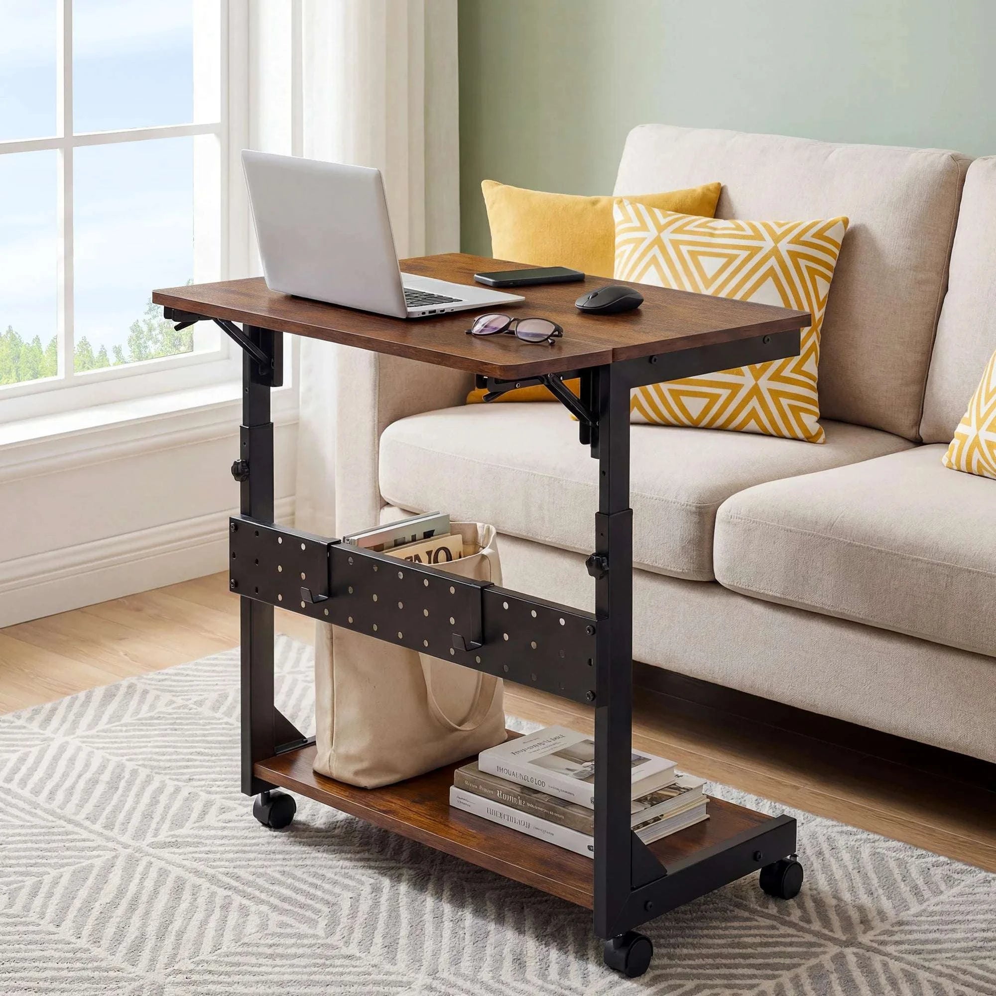 Height Adjustable 2-Tier Sofa Desk 25in PC Stand for Home Use-black / United States