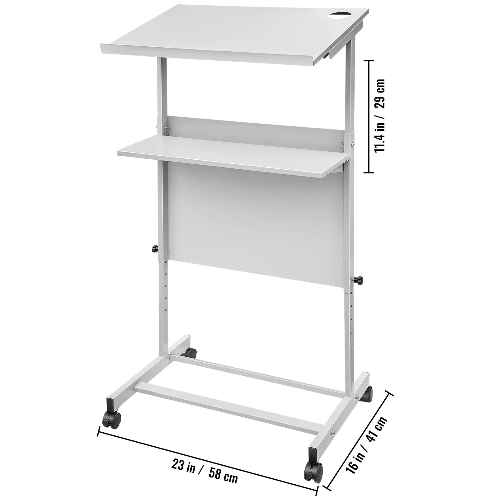Height Adjustable Portable Standing Lectern with Casters and Storage Shelf-United States