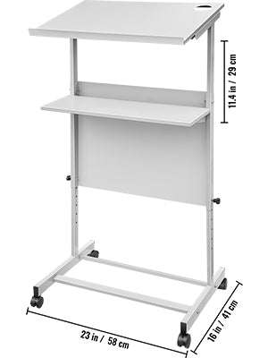 Height Adjustable Portable Standing Lectern with Casters and Storage Shelf-United States