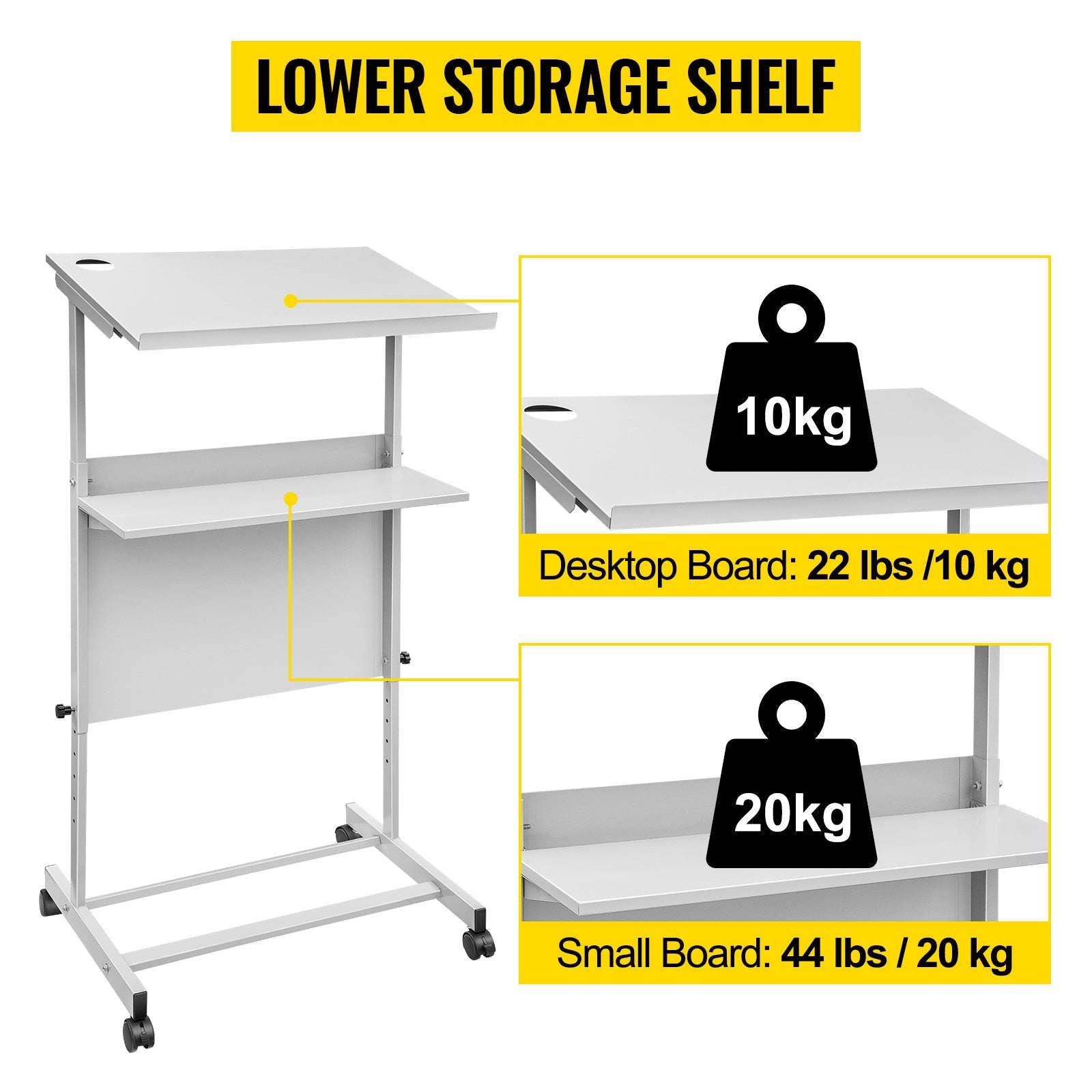 Height Adjustable Portable Standing Lectern with Casters and Storage Shelf-United States