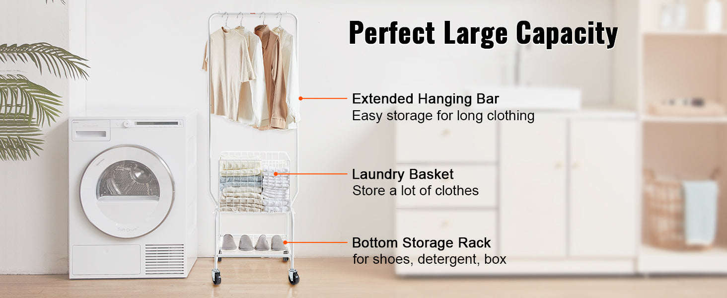 Height Adjustment Laundry Hamper Cart with Basket and Shelf Storage Organizer with Lockable Wheels-United States