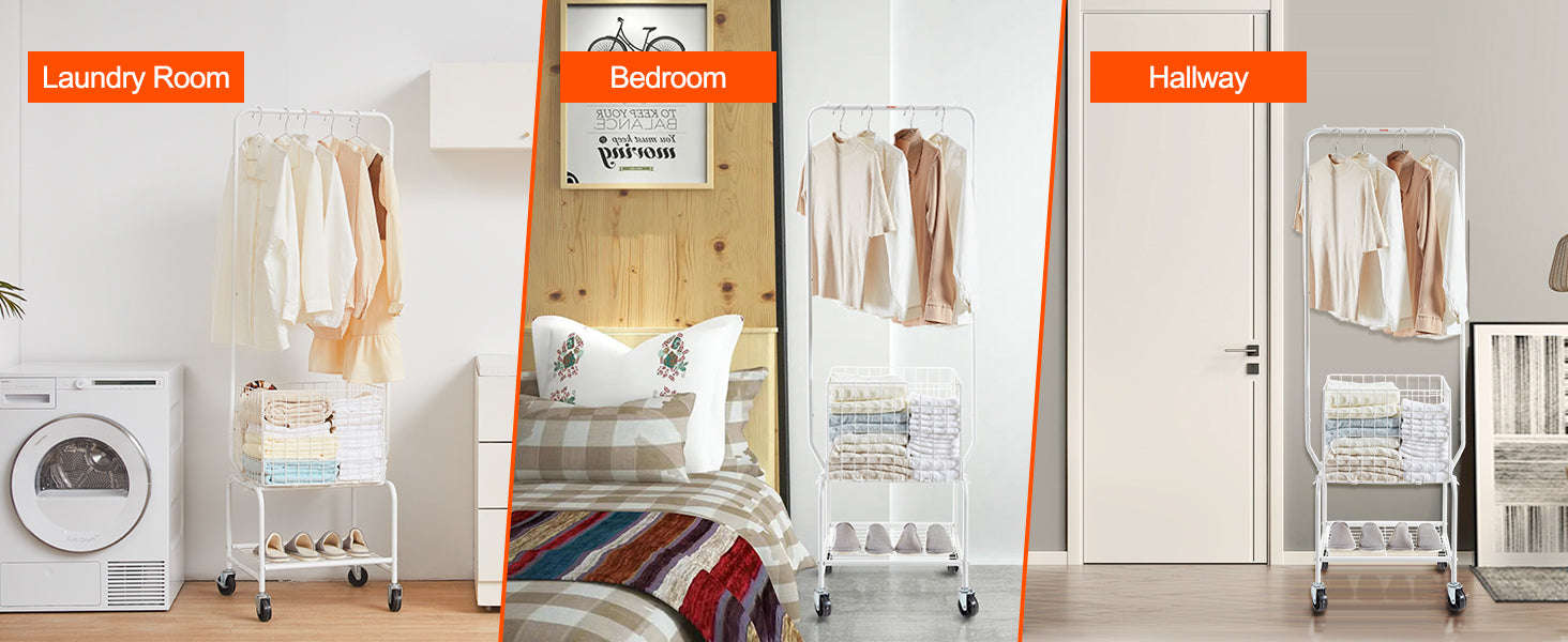 Height Adjustment Laundry Hamper Cart with Basket and Shelf Storage Organizer with Lockable Wheels-United States