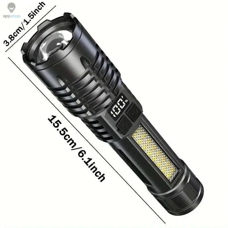 Heinast High Power LED Flashlight – Rechargeable Torch with COB Side Light and Telescopic Zoom-5 LED Flashlight-1PC