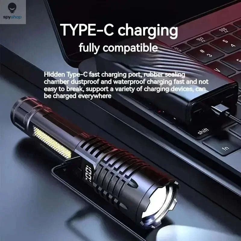 Heinast High Power LED Flashlight – Rechargeable Torch with COB Side Light and Telescopic Zoom-5 LED Flashlight-1PC