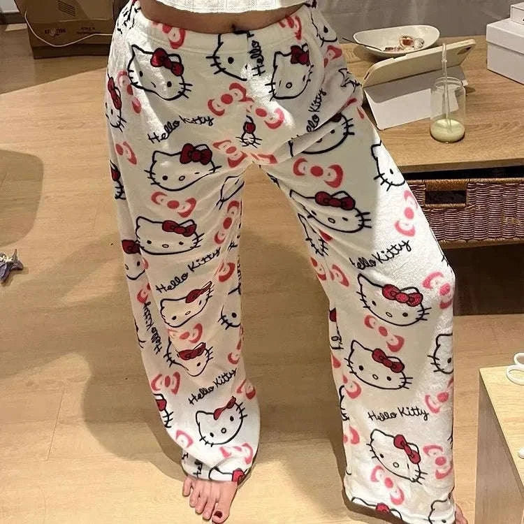 Hello Kitty Flannel Pajama Pants Women Soft Stretch Sleep Bottoms-1pc / S / United States