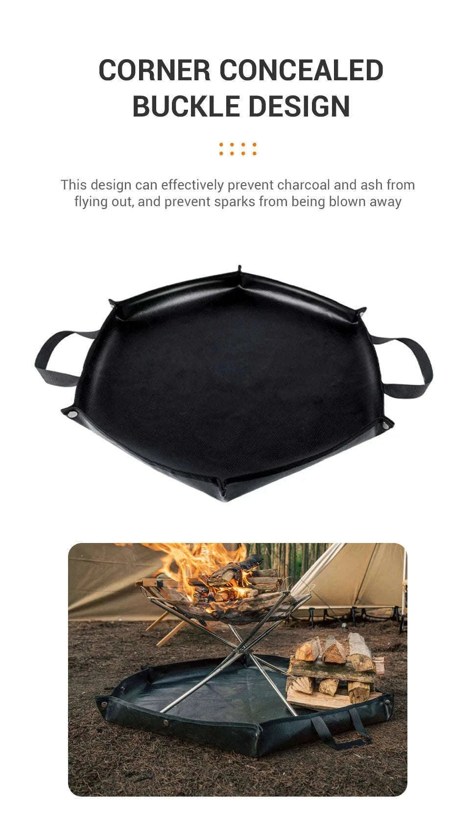 Hexagonal Fire Pit Mat for BBQ and Picnic Heat Protection-Black-L