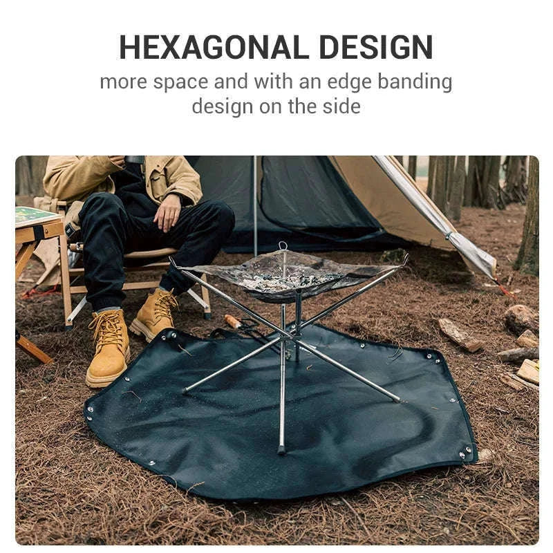 Hexagonal Fire Pit Mat for BBQ and Picnic Heat Protection-Black-L