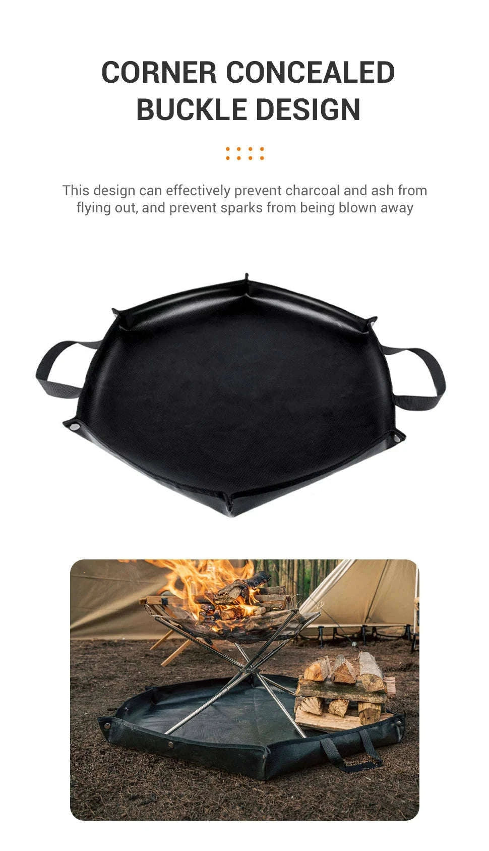 Hexagonal Fire Pit Mat for BBQ and Picnic Heat Protection-Black-L