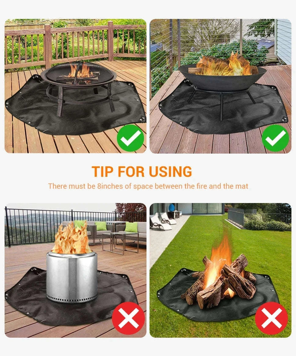 Hexagonal Fire Pit Mat for BBQ and Picnic Heat Protection-Black-L