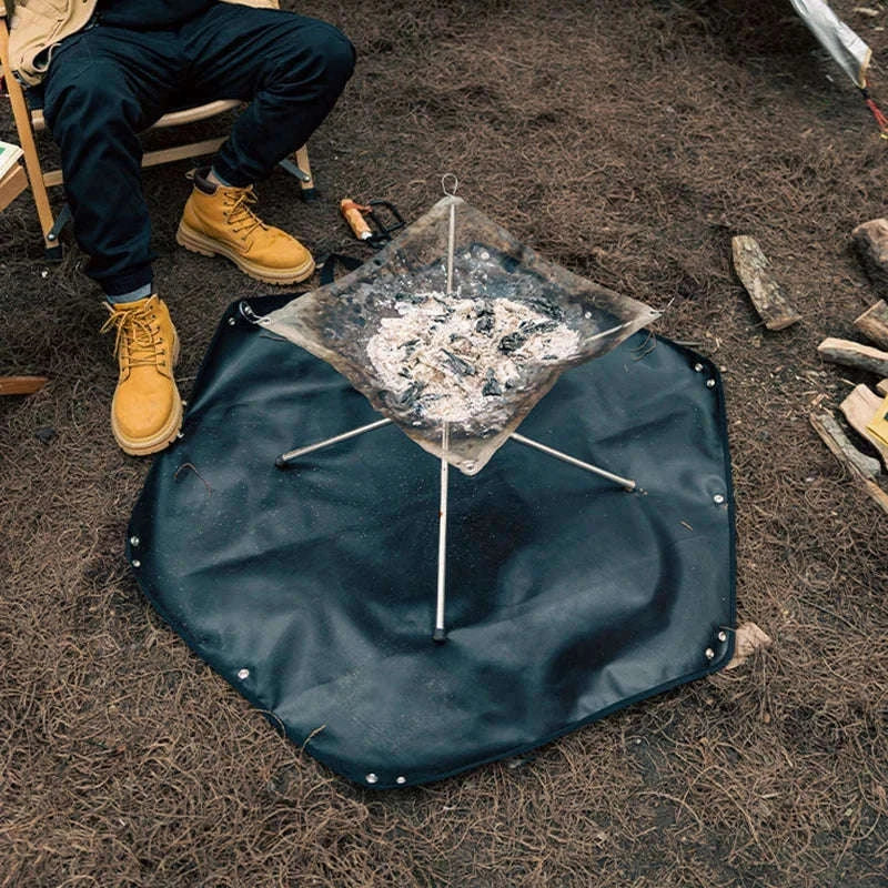 Hexagonal Fire Pit Mat for BBQ and Picnic Heat Protection-Black-L