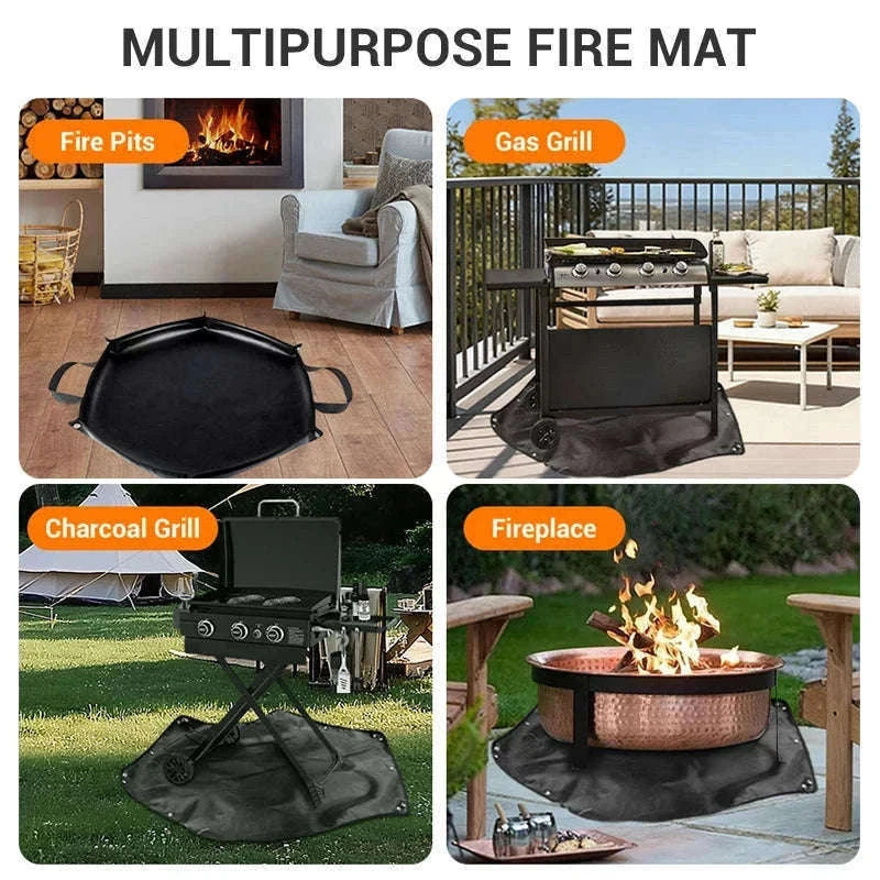 Hexagonal Fire Pit Mat for BBQ and Picnic Heat Protection-Black-L