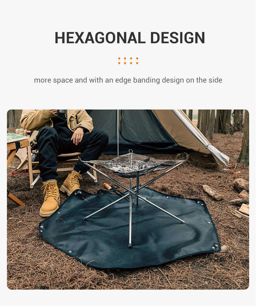 Hexagonal Fire Pit Mat for BBQ and Picnic Heat Protection-Black-L