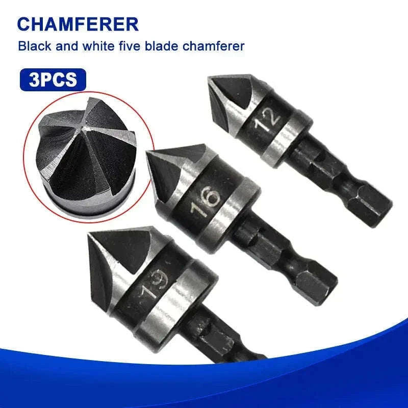 Hexagonal Shank 90° Chamferer Drill Bit Set, 3 Sizes-3pc black set / Hexagon handle