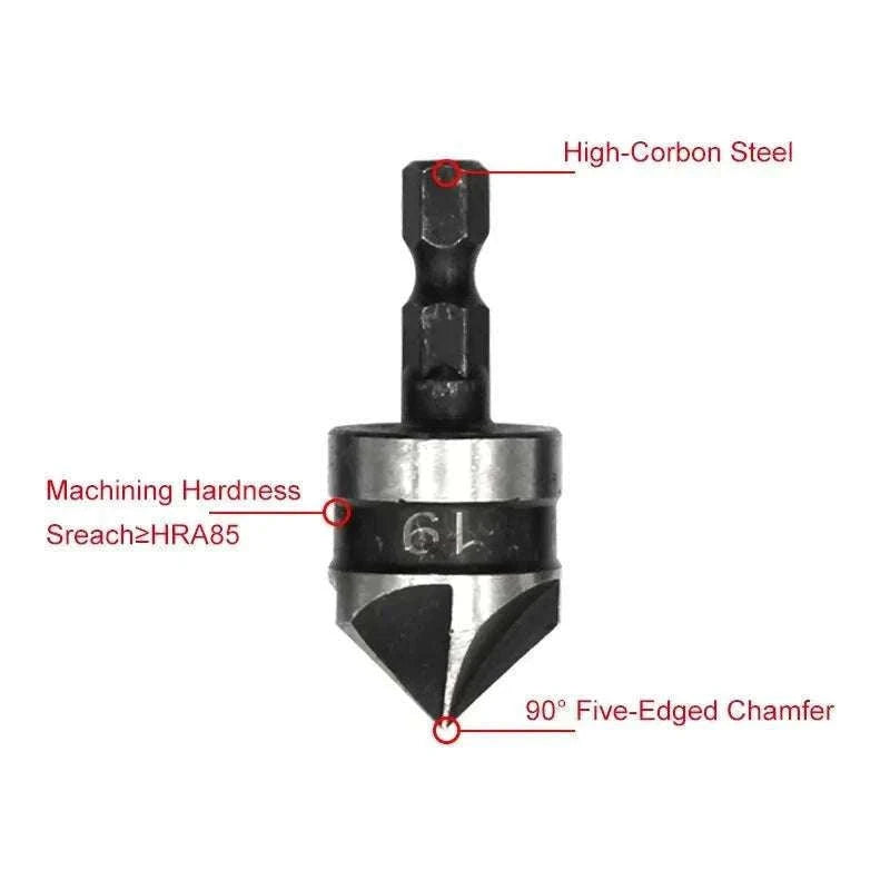 Hexagonal Shank 90° Chamferer Drill Bit Set, 3 Sizes-3pc black set / Hexagon handle