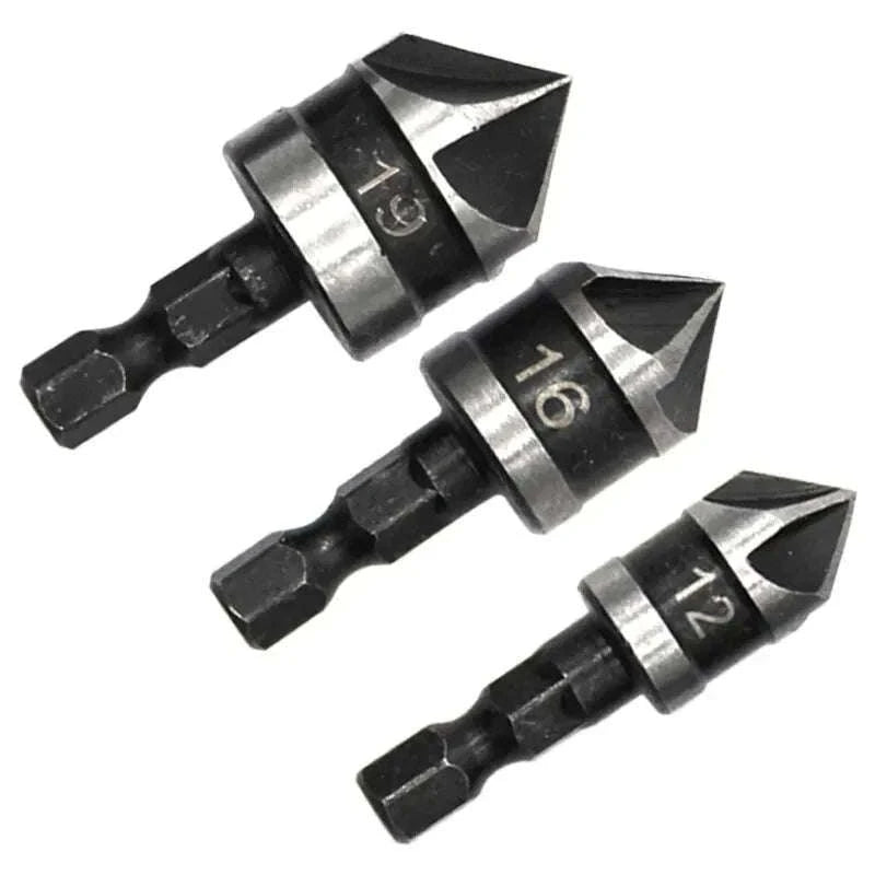 Hexagonal Shank 90° Chamferer Drill Bit Set, 3 Sizes-3pc black set / Hexagon handle