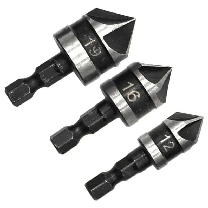Hexagonal Shank 90° Chamferer Drill Bit Set-3pc black set / Hexagon handle