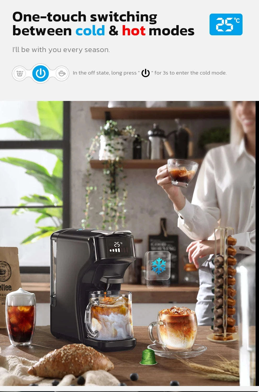 HiBREW 6‑in‑1 Capsule Coffee Machine for Hot & Cold Espresso-H1B M3A WH Tray / Saudi Arabia / UK