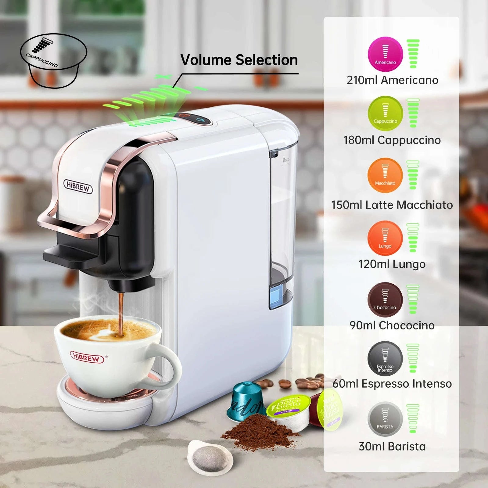 HiBREW Multiple Capsule Coffee Machine 5‑in‑1 Hot & Cold Brewing-H2B BK / spain / UK