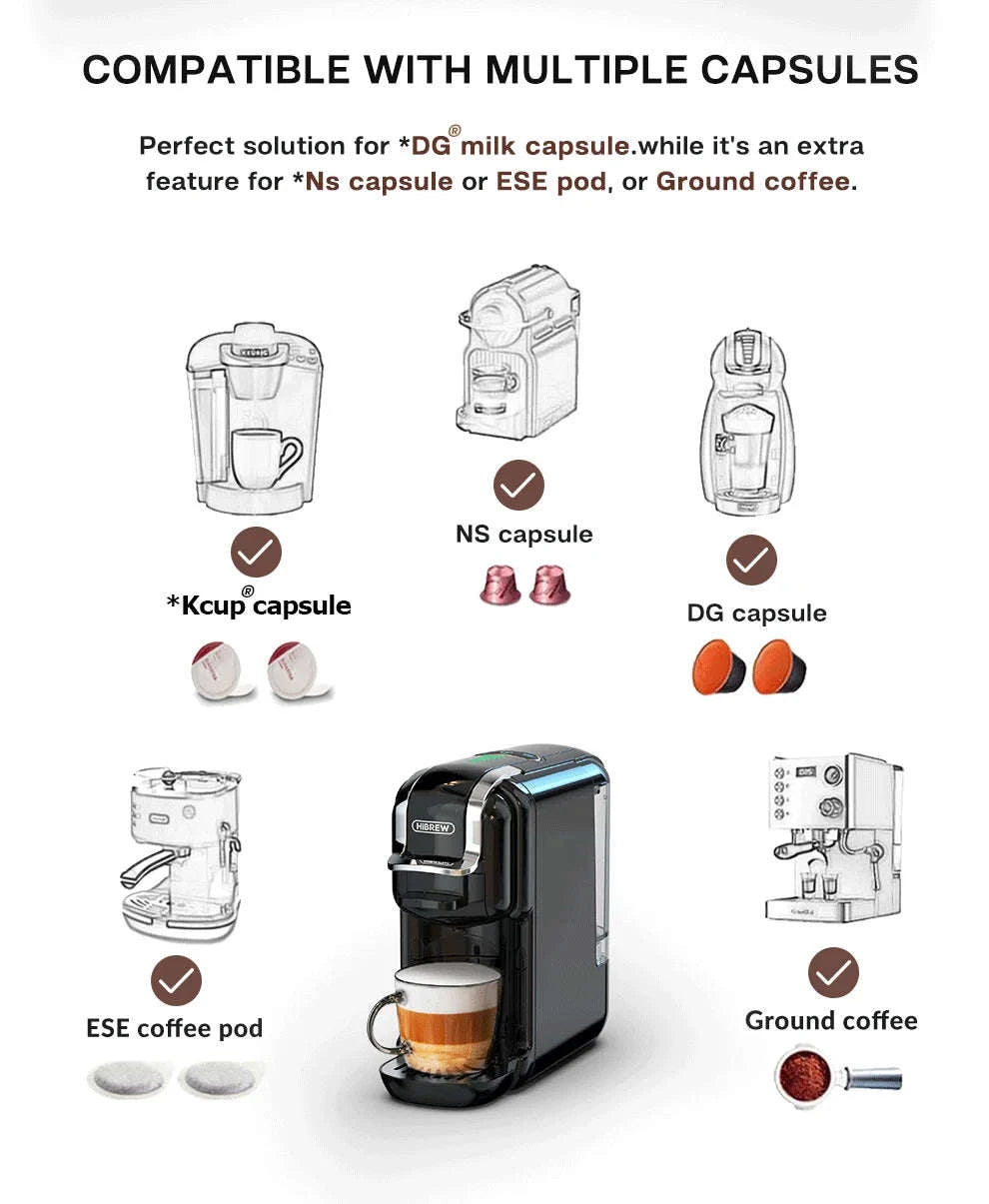 HiBREW Multiple Capsule Coffee Machine 5‑in‑1 Hot & Cold Brewing-H2B BK / spain / UK