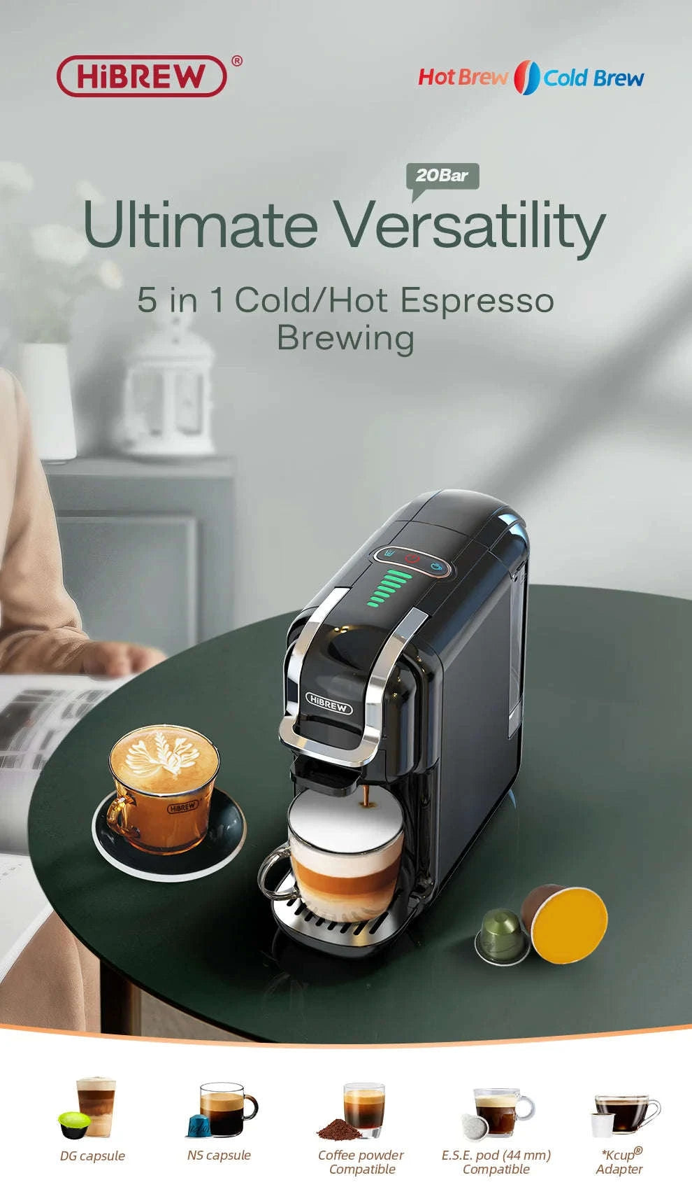 HiBREW Multiple Capsule Coffee Machine 5‑in‑1 Hot & Cold Brewing-H2B BK / spain / UK