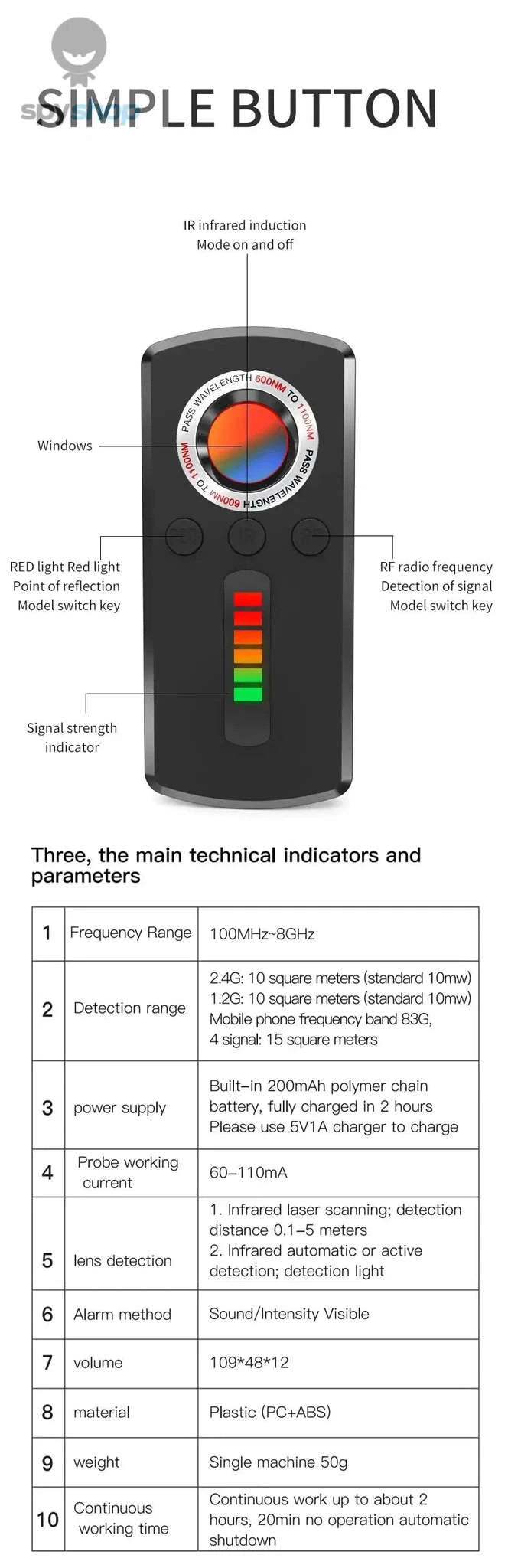 Hidden Camera Detector – Advanced RF Finder for Personal Privacy Protection-black