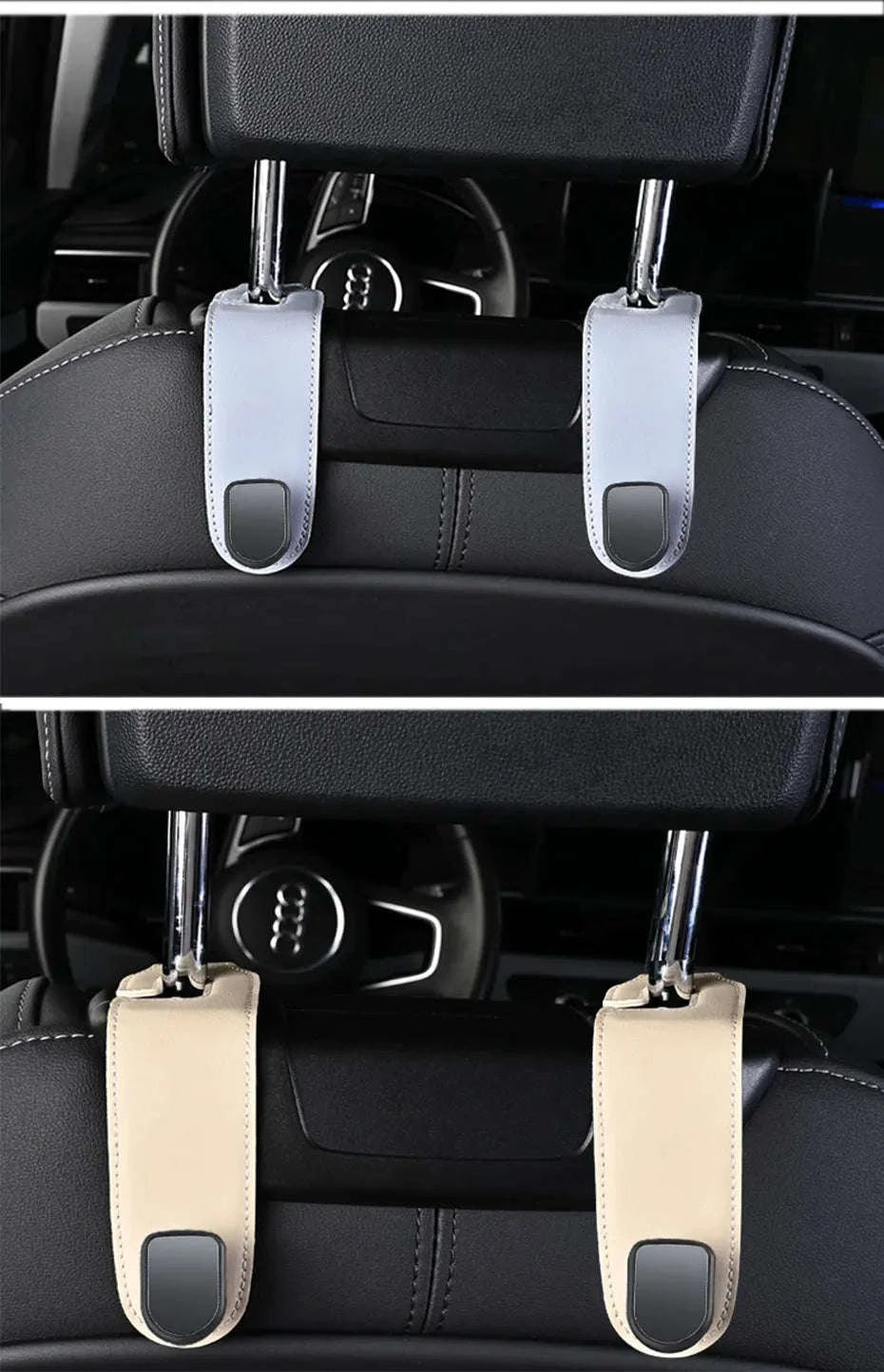 Hidden Car Back Seat Hook with Leather Cover-Beige 1pc