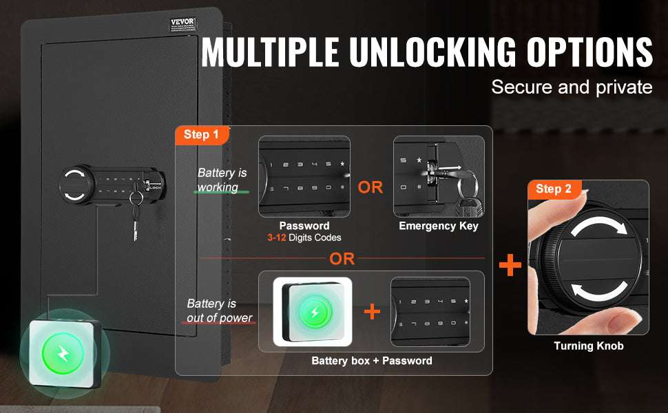 Hidden In-Wall Safe with Keypad Lock & Alarm, 3-Tier Steel Storage-1.3ft Fingerprint / United States