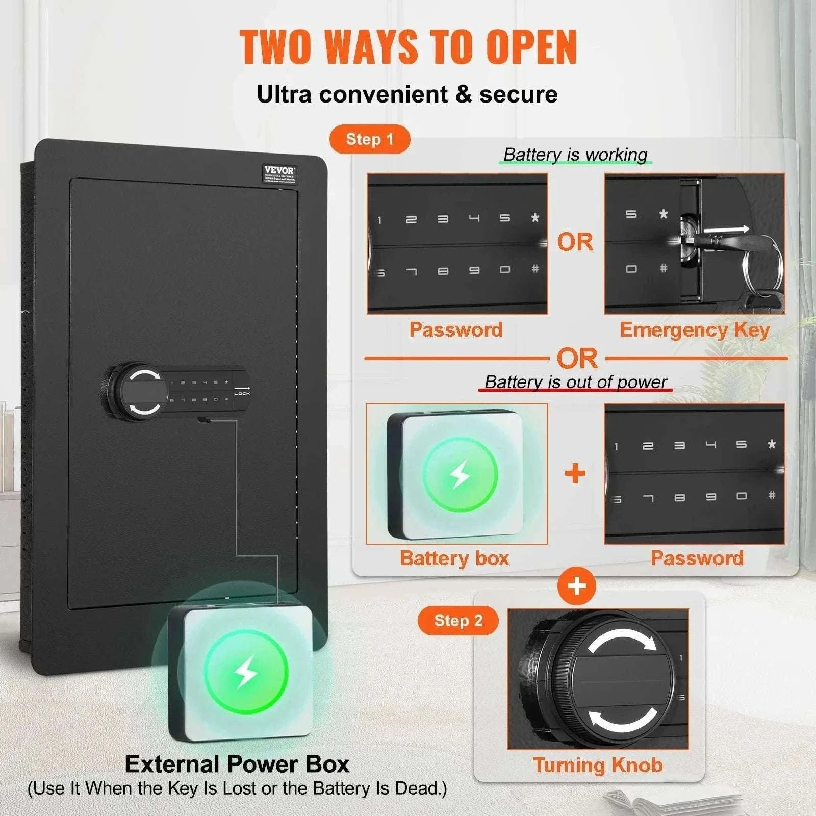 Hidden In-Wall Safe with Keypad Lock & Alarm, 3-Tier Steel Storage-1.3ft Fingerprint / United States