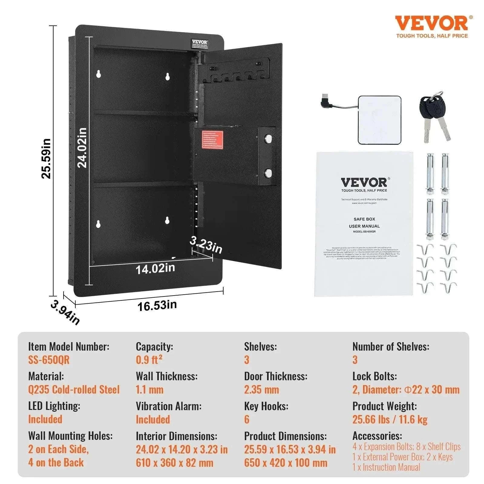 Hidden In-Wall Safe with Keypad Lock & Alarm, 3-Tier Steel Storage-1.3ft Fingerprint / United States