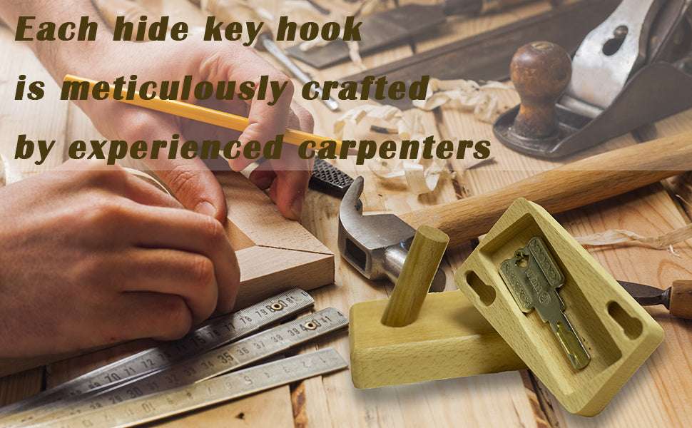 Hidden Key Holder Wall Hook – Wooden Storage Safe for Spare Keys-