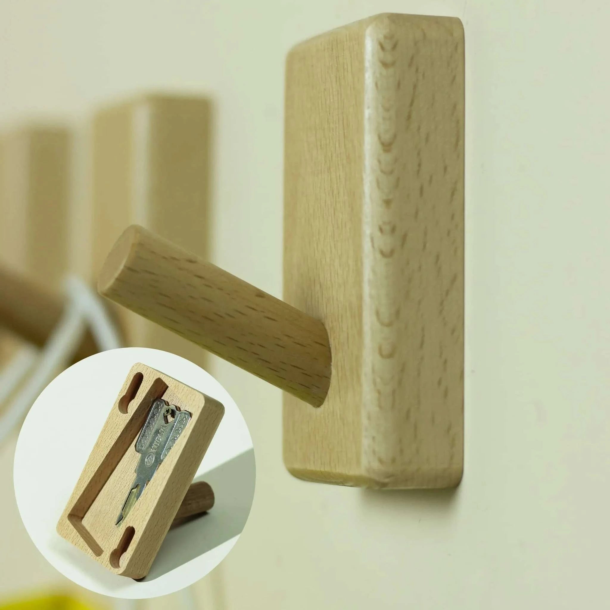 Hidden Key Holder Wall Hook – Wooden Storage Safe for Spare Keys-