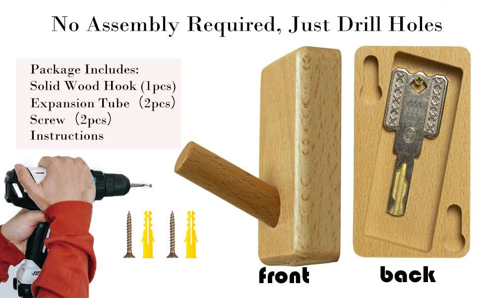 Hidden Key Holder Wall Hook – Wooden Storage Safe for Spare Keys-