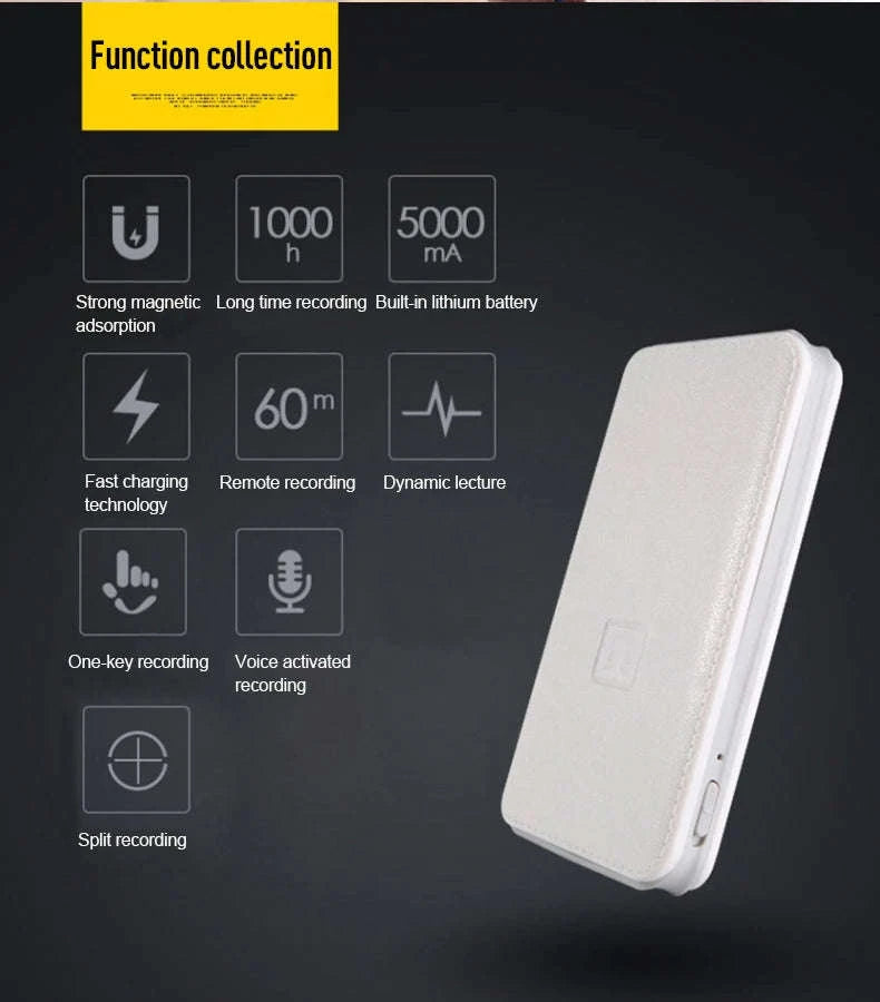 Hidden Voice Recorder Power Bank with 5000mAh and Long Recording-black / 64 GB