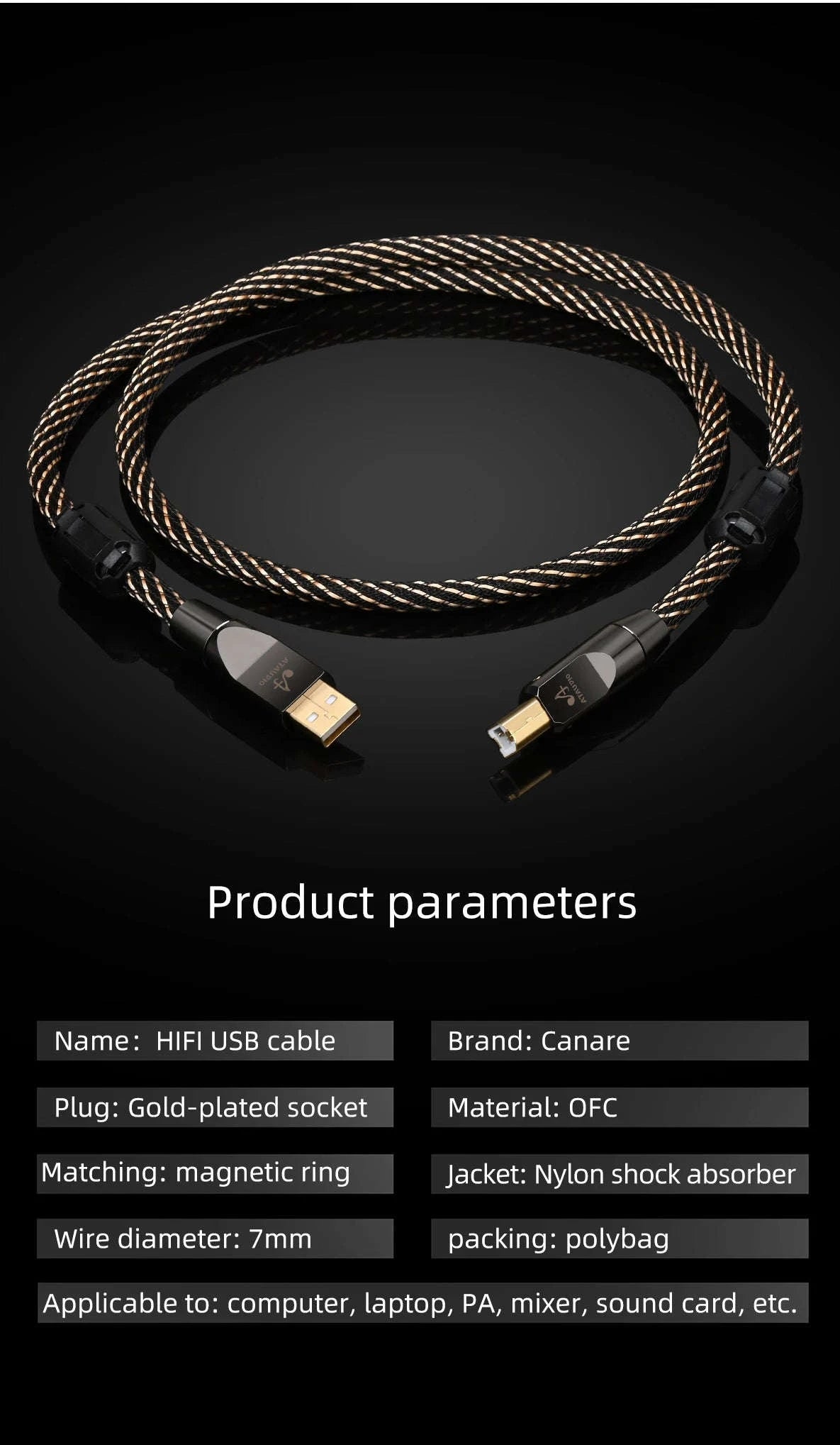 HiFi USB OTG Audio Cable Type C/A to Type B for DAC and Sound Card-1.5m / Upgraded A-C