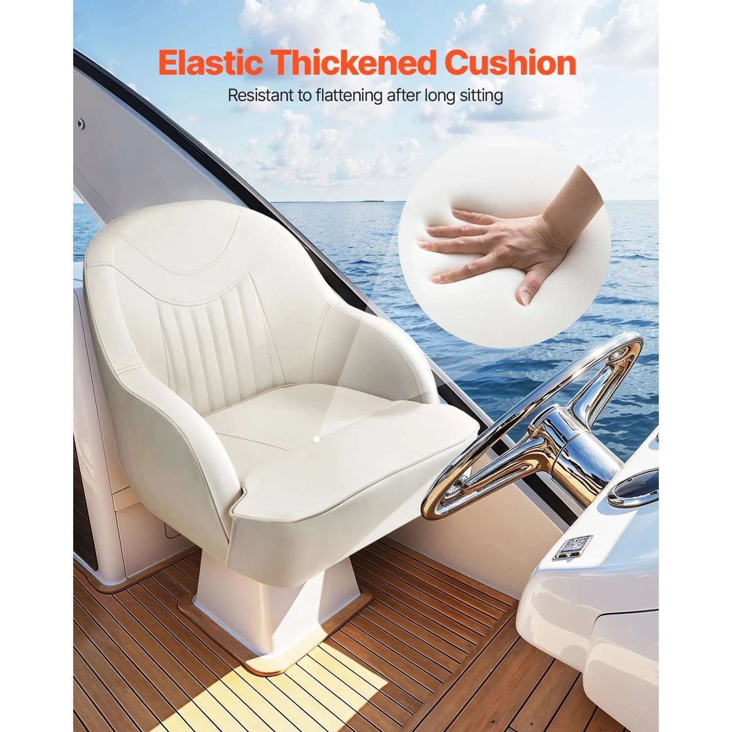 High Back Boat Captain Seat with Cushion & Waterproof PVC Cover-No Flip Up / United States