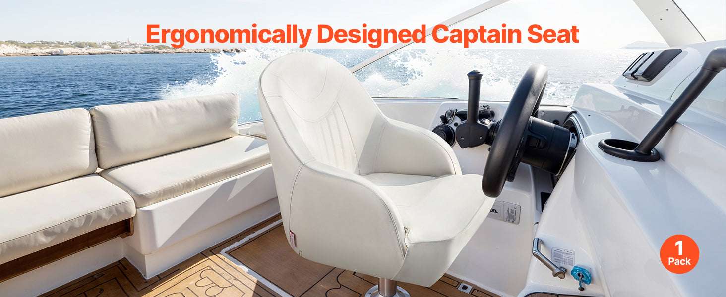 High Back Boat Captain Seat with Cushion & Waterproof PVC Cover-No Flip Up / United States