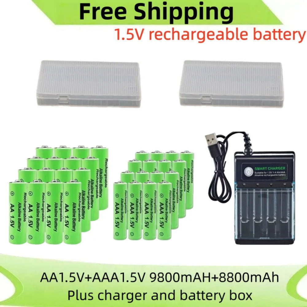 High-Capacity AA & AAA Rechargeable Battery Pack-16 PCS -charger box