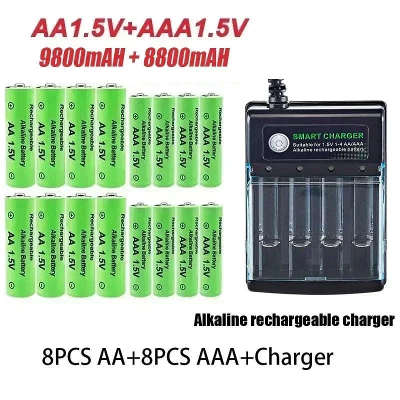 High-Capacity AA & AAA Rechargeable Battery Pack-16 PCS -charger box