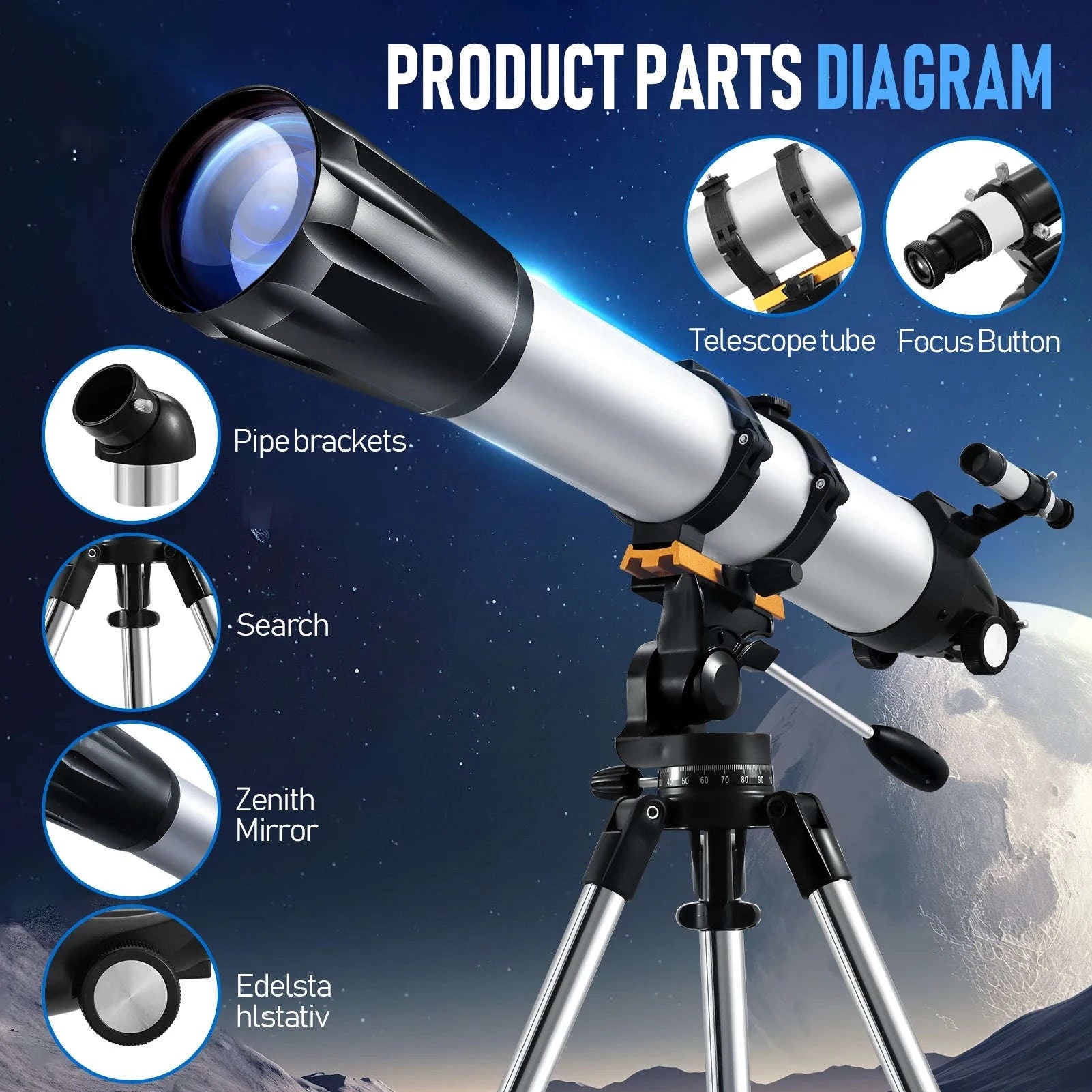High-Definition Astronomical Telescope with Finderscope and Phone Mount-Telescope / GERMANY