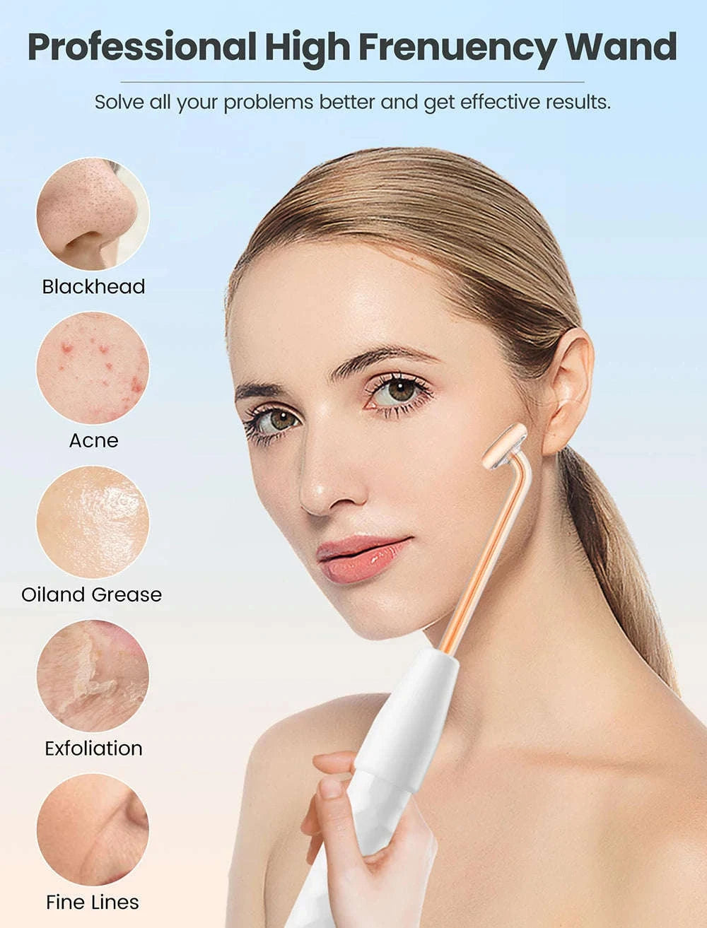High Frequency Electrotherapy Facial Wand for Skin Rejuvenation-EU Plug