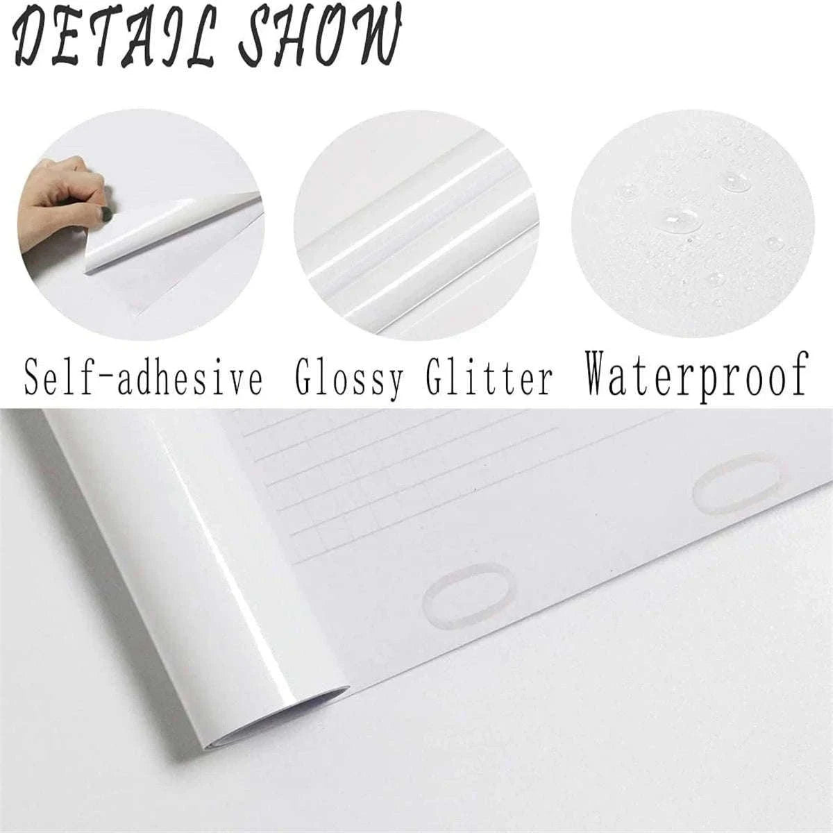 High Gloss Waterproof Self-Adhesive Wallpaper Peel and Stick-White Glossy / 40cmx2M