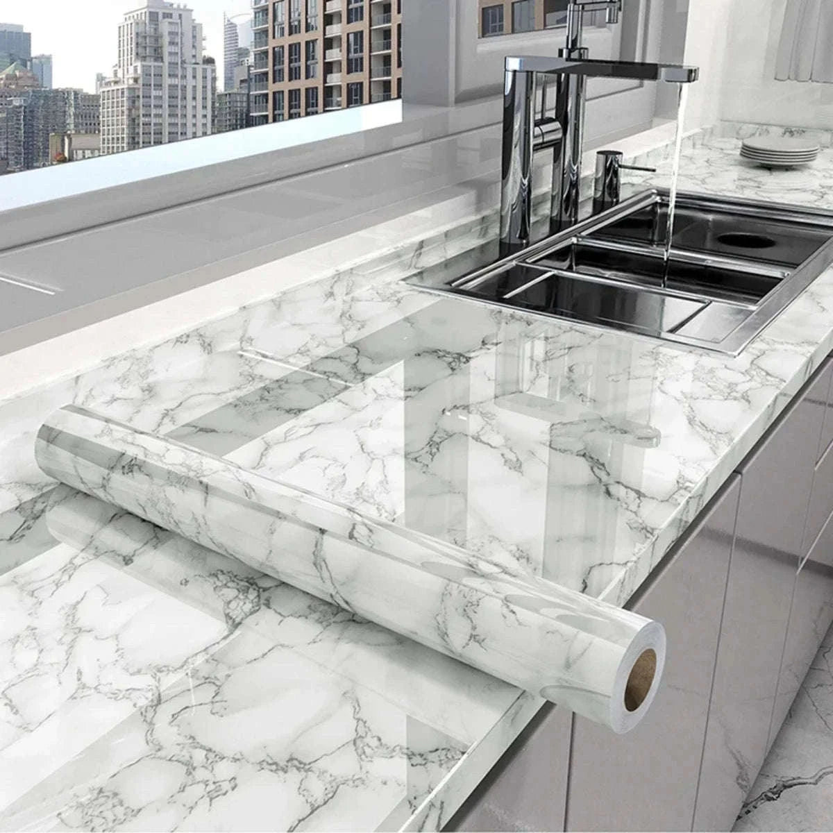 High Gloss Waterproof Self-Adhesive Wallpaper Peel and Stick-White Glossy / 40cmx2M