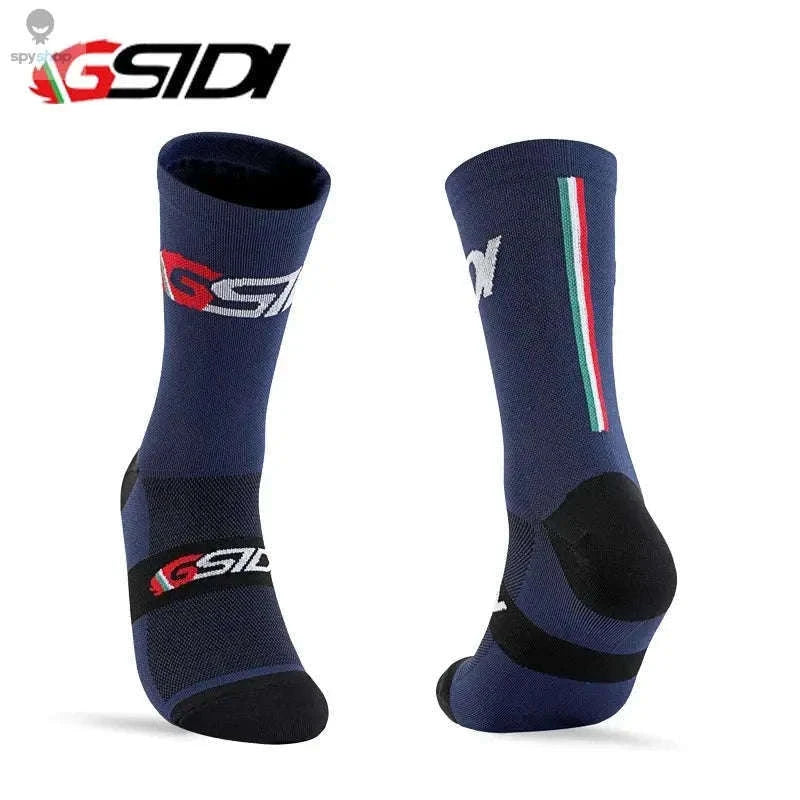 High Performance Cycling Compression Socks for Support and Comfort-vertical dark blue