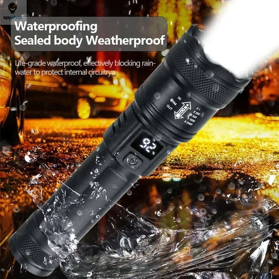 High Power LED Flashlight – 2000LM Rechargeable Zoom Torch for Outdoors & Emergencies-with EU Plug / black / ZOOM|Built in battery