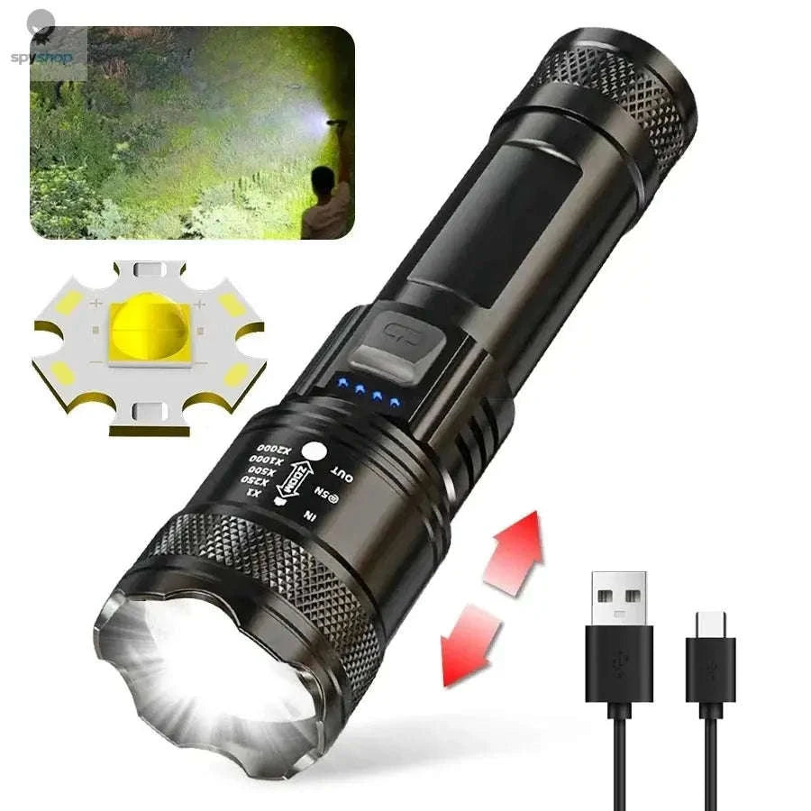 High Power LED Flashlight – Long-Range Beam, USB-C Rechargeable, Durable Build-P200 2PCS