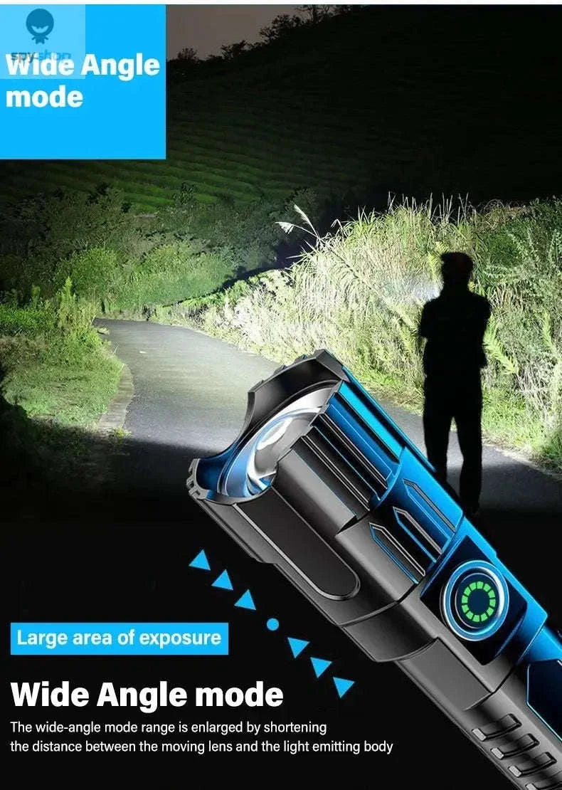 High Power LED Flashlight – Long-Range Beam, USB-C Rechargeable, Durable Build-P200 2PCS